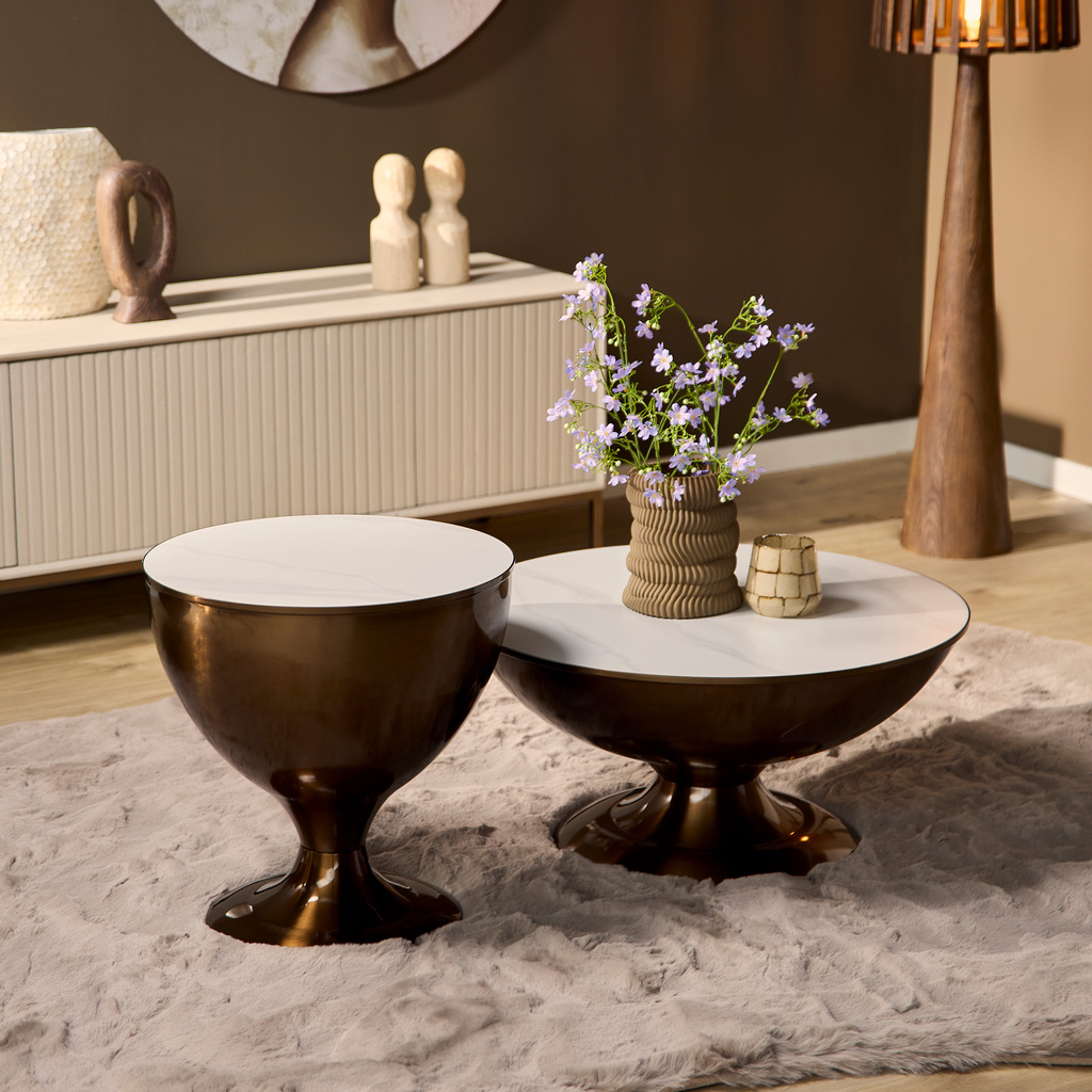Starfurn Salontafel Ava | Set van 2 | Marmer & Gouden Onderstel