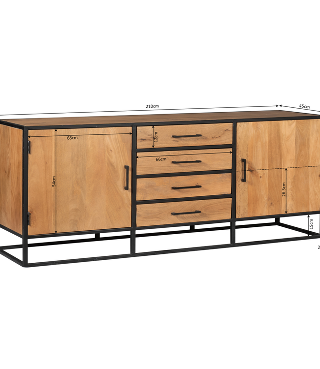 Starfurn Dressoir Denver | Mangohout en staal | 210 cm