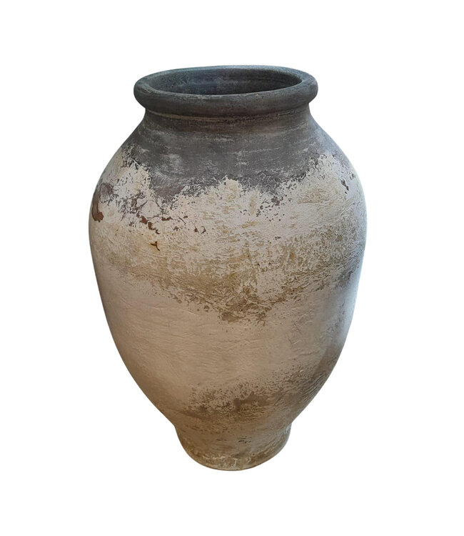 PTMD Jinsu Witte Ronde Betonnen Pot met donkere hals 70x45 Cm