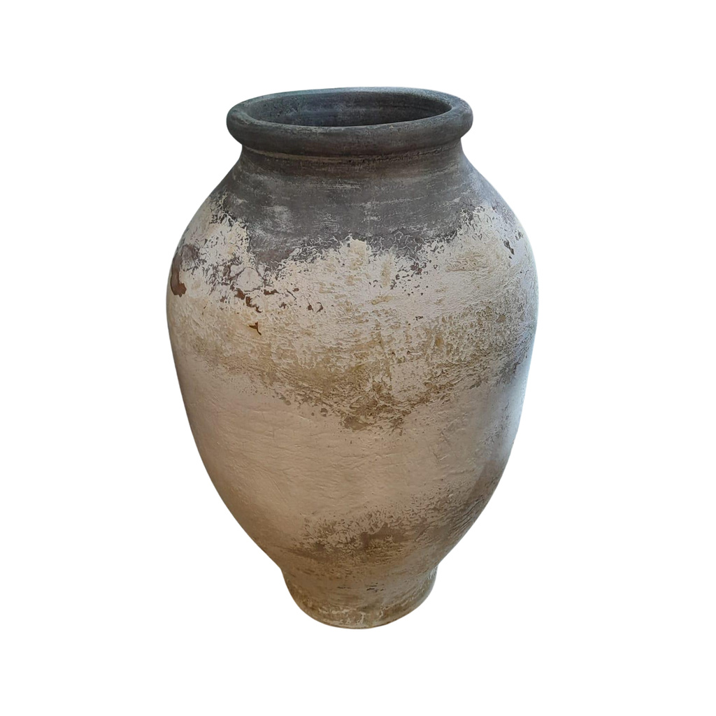 PTMD Jinsu Witte Ronde Betonnen Pot met donkere hals 70x45 Cm