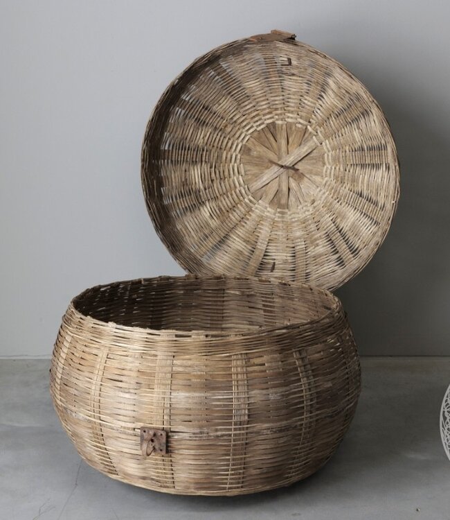 Be-Uniq Authentiek Rotan Mand Met Deksel | H49xB63xD63 cm