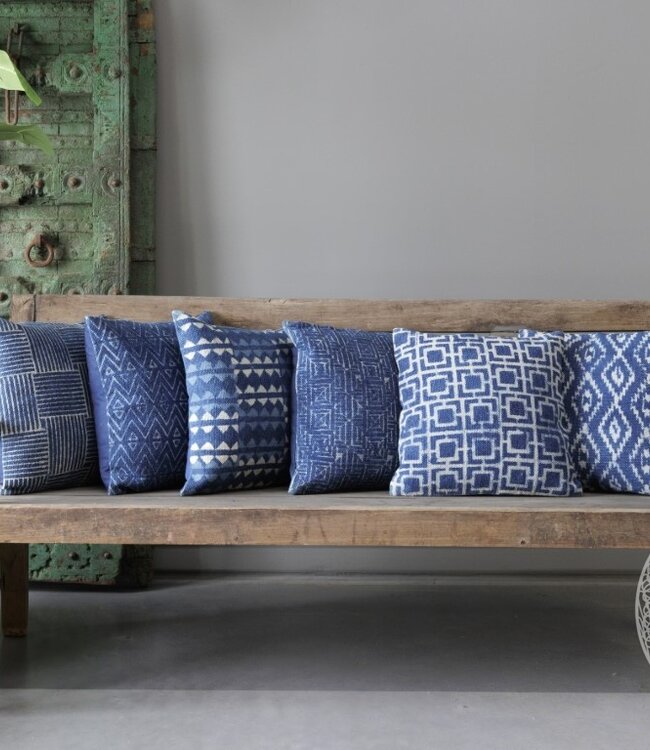 Be-Uniq Set van 2 Sierkussens Indigo | Dessin F | H45xB45 cm