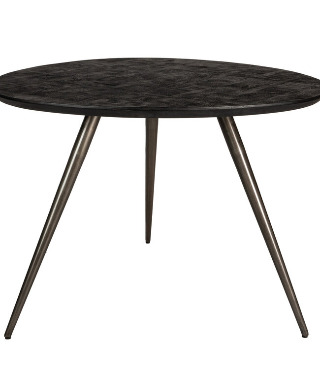 PTMD Fieron Zwarte houten eettafel organisch rond.