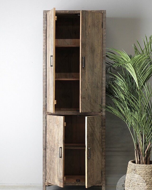Be-Uniq 4-Deurs Kast | Oud Hout | H220xB75xD40 cm