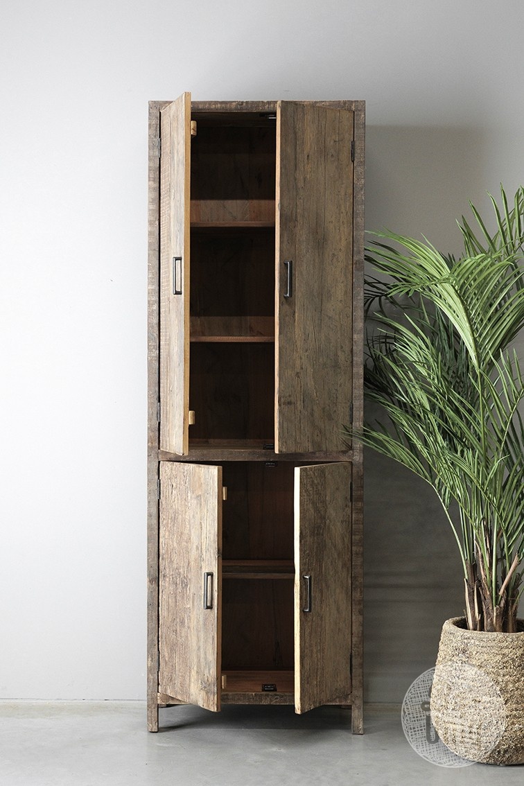 Be-Uniq 4-Deurs Kast | Oud Hout | H220xB75xD40 cm