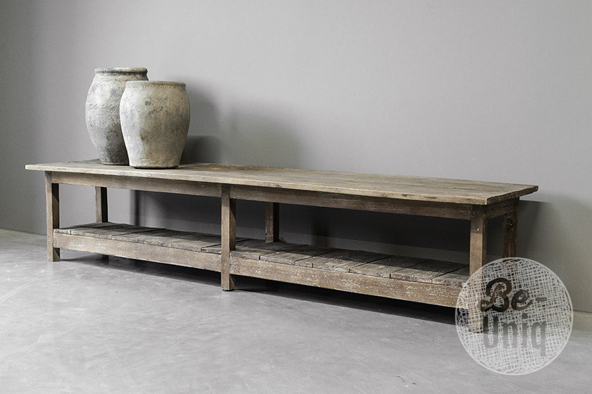 Be-Uniq Oud Laag Rek | Rustiek Verweerd | H50xB242xD43 cm