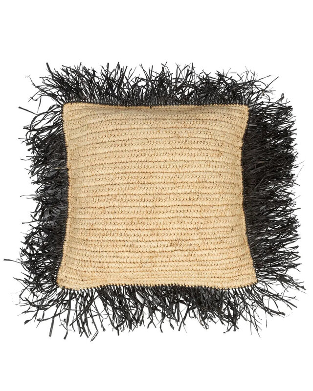 Bazar Bizar De Raffia Kussenhoes Vierkant - Natuurlijk Zwart - 40x40