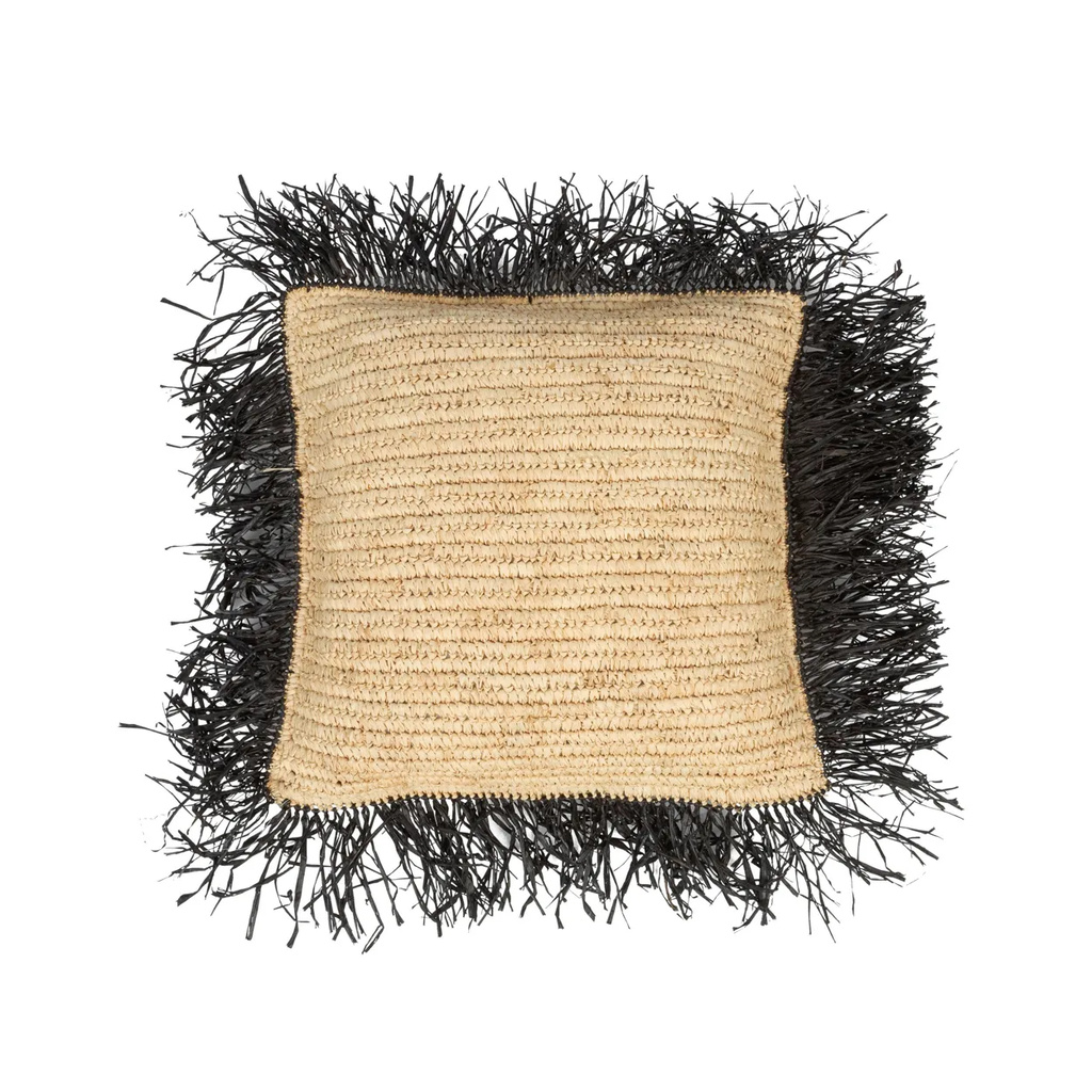 Bazar Bizar De Raffia Kussenhoes Vierkant - Natuurlijk Zwart - 40x40