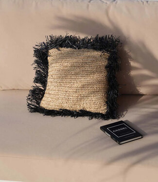 Bazar Bizar De Raffia Kussenhoes Vierkant - Natuurlijk Zwart - 40x40