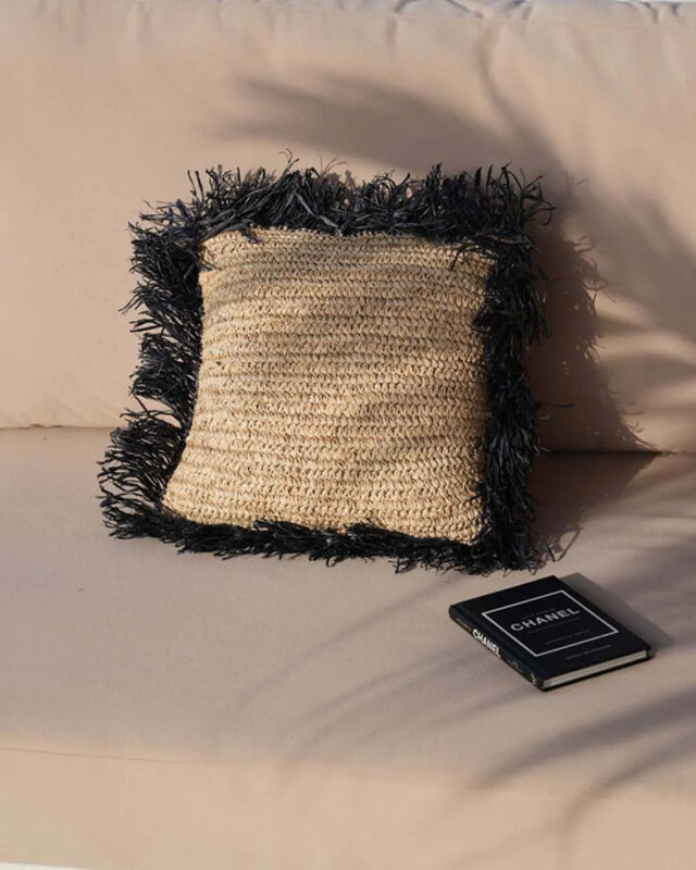 Bazar Bizar De Raffia Kussenhoes Vierkant - Natuurlijk Zwart - 40x40
