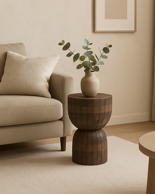 Rene Houtman Kruk/Bijzettafeltje Hout Japandi H42xB28 Cm