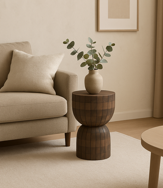 Rene Houtman Kruk/Bijzettafeltje Hout Japandi H42xB28 Cm
