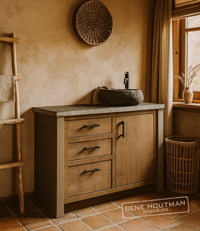 Rene Houtman Badkamermeubel | Verouderd Eiken | H85 x B120 x D55 cm