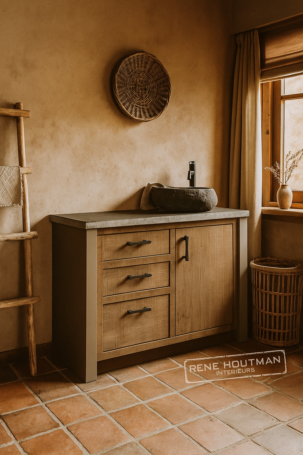 Rene Houtman Badkamermeubel | Verouderd Eiken | H85 x B120 x D55 cm