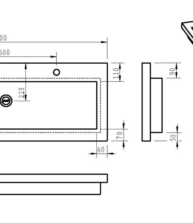 Wiesbaden Raw wastafel enkel met 2 kraangaten 120x46x5 cm hardsteen gezoet