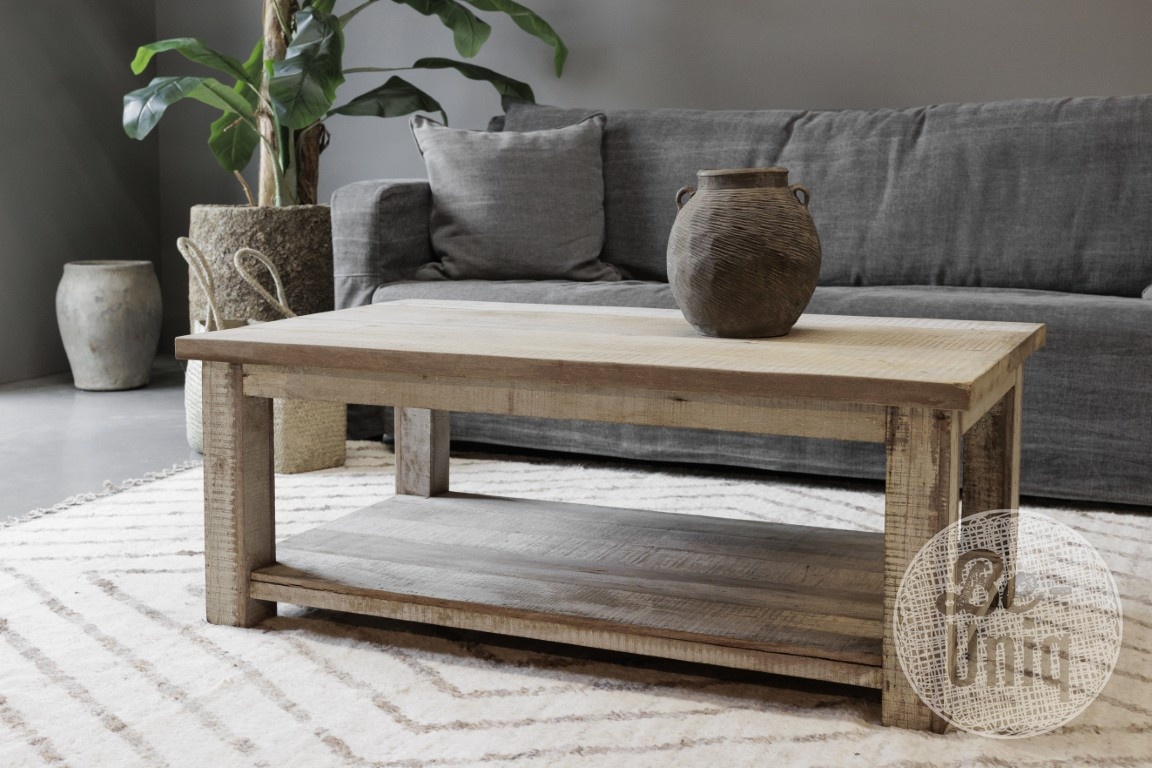 Be-Uniq Salontafel Met Plank | Oud Hout | H46 x B120 x D70 cm