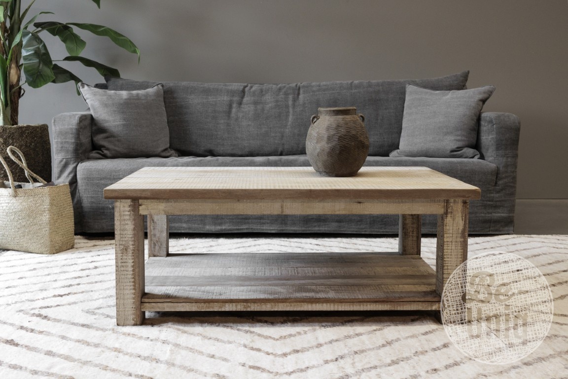 Be-Uniq Salontafel Met Plank | Oud Hout | H46 x B120 x D70 cm