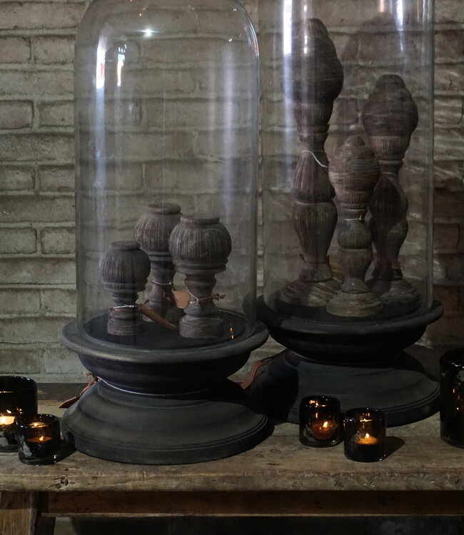 Aura Peeperkorn Vintage Glazen Stolp XXL | Houten Voet | H75 x D34 cm