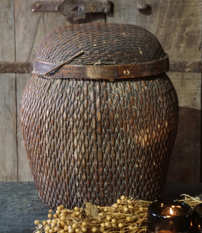 Rene Houtman Authentieke Rieten Mand Met Deksel | H30xB24 cm