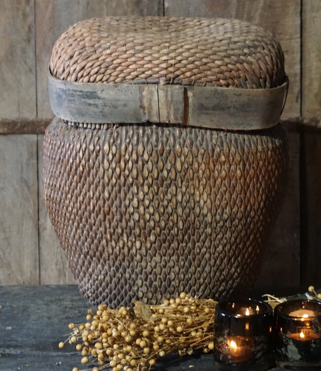 Rene Houtman Authentieke Rieten Mand Met Deksel | H35xB28 cm