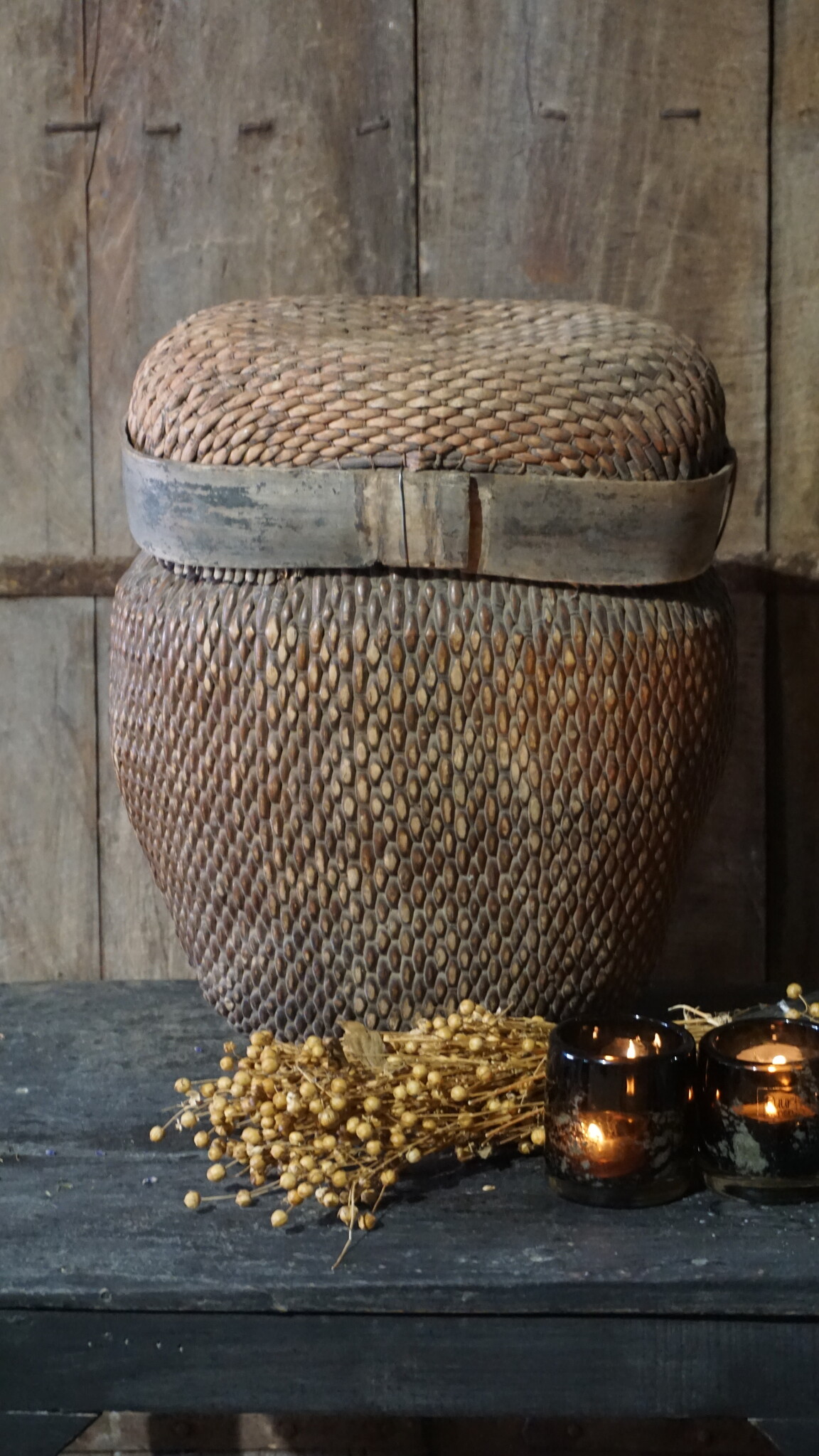 Rene Houtman Authentieke Rieten Mand Met Deksel | H35xB28 cm