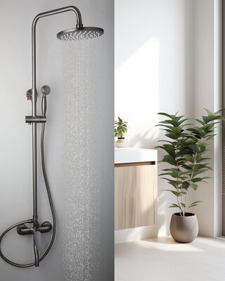 Rene Houtman Opbouwdouche met Badkraan | Regendouche | Gun Metal