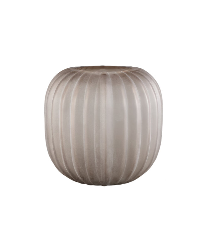 PTMD Levente Zandgeblazen Glazen Ronde Vaas Geribbeld Laag