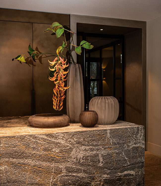 PTMD Levente Zandgeblazen Glazen Ronde Kom Geribbeld