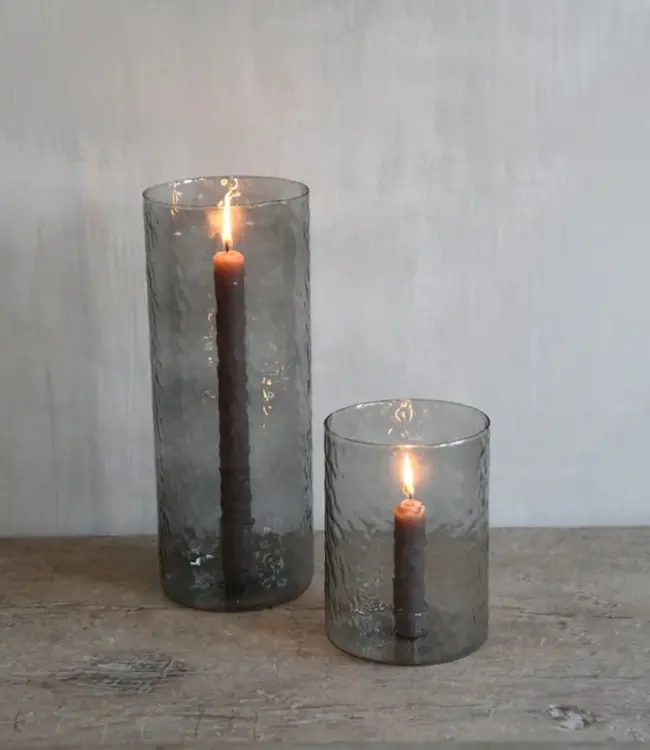 LEEFF Kaarsenhouder Celine | Glas | Grijs | H29 x D12 cm