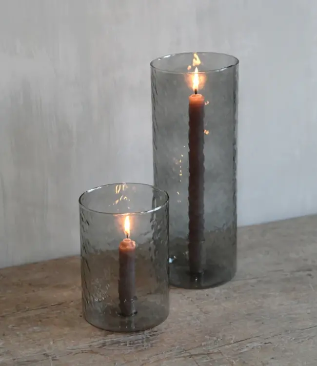 LEEFF Kaarsenhouder Celine | Glas | Grijs | H29 x D12 cm