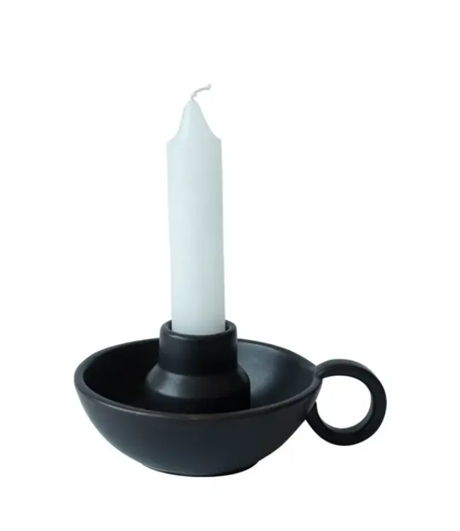 LEEFF Kaarsenhouder Chris | Keramiek | Zwart | H6 x D14 cm
