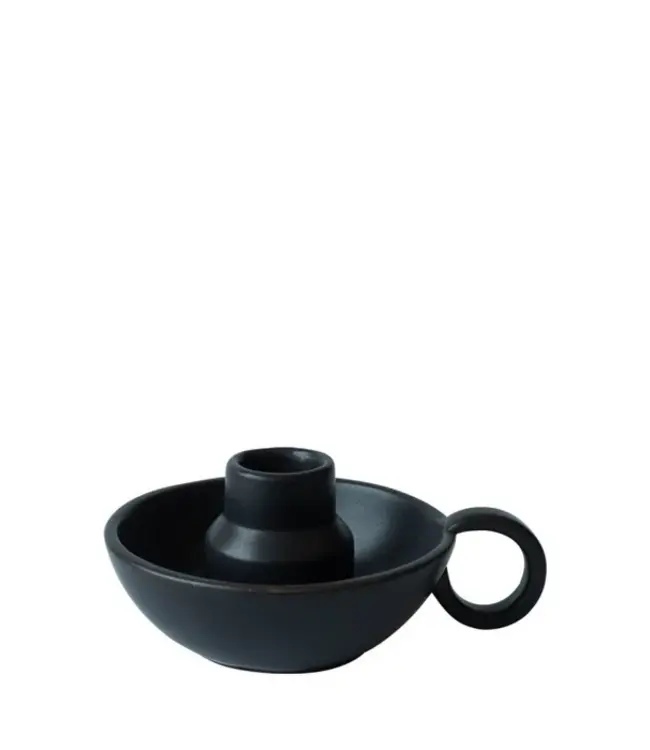 LEEFF Kaarsenhouder Chris | Keramiek | Zwart | H6 x D14 cm