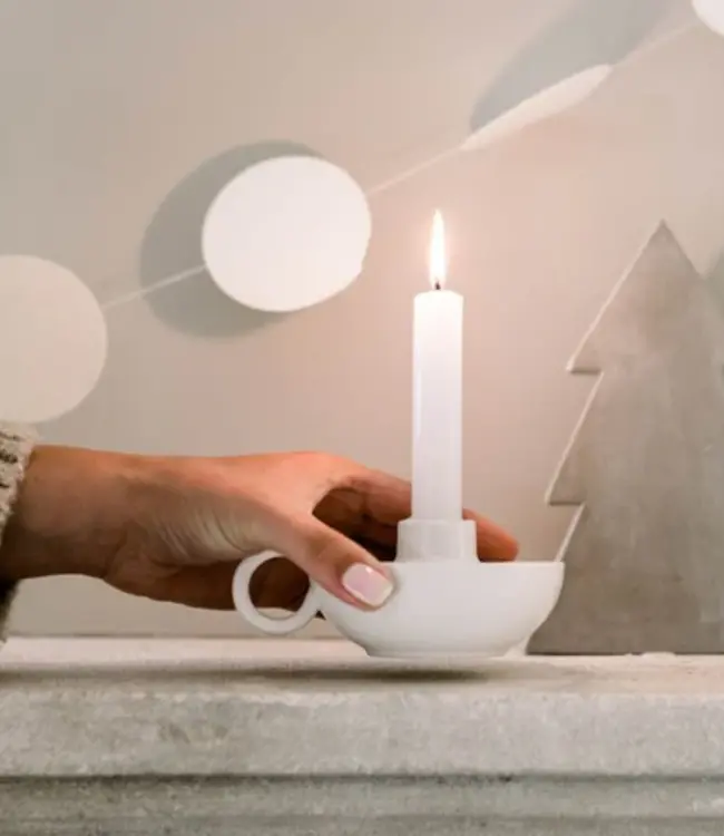LEEFF Kaarsenhouder Chris | Keramiek | Wit | H6 x D14 cm