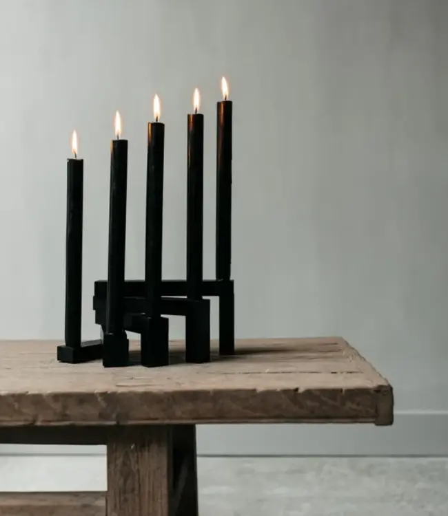 LEEFF Kaarsenhouder Coen | Hout | Zwart | H10,5 x B20 cm