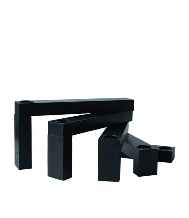 LEEFF Kaarsenhouder Coen | Hout | Zwart | H10,5 x B20 cm