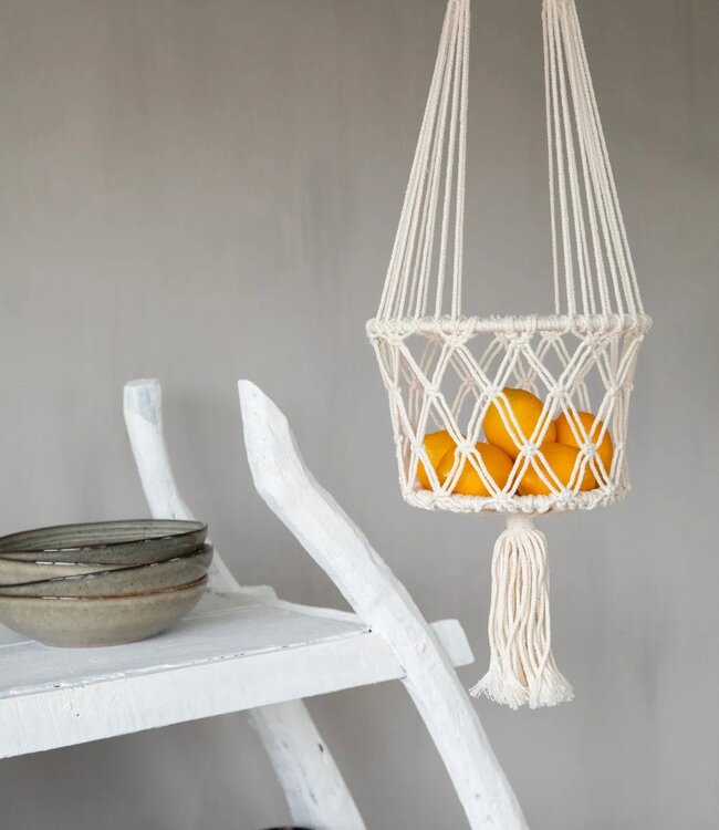 Bazar Bizar De Macramé Plantenhanger - Wit - M_40