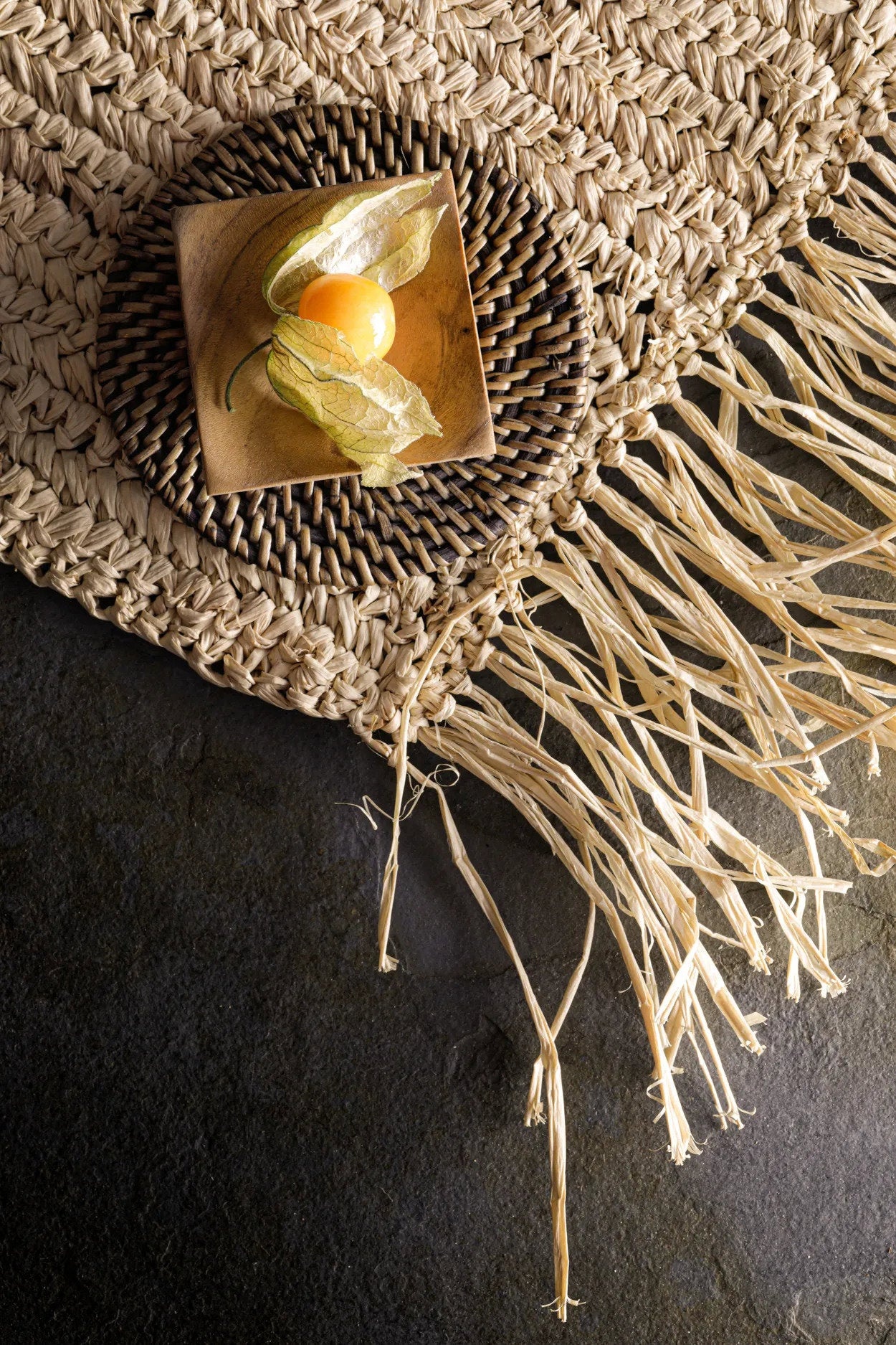 Bazar Bizar De Fringe Raffia Placemat Rechthoeking - Naturel