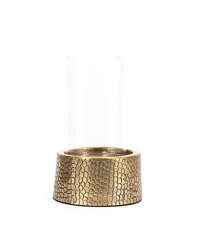 Bazar Bizar De Krokodil Kaarsenhouder met Glas - Messing - M