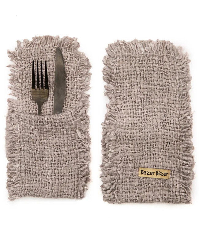 Bazar Bizar Het Oh My Gee Bestekzakje - Parel Grijs - Set van 4