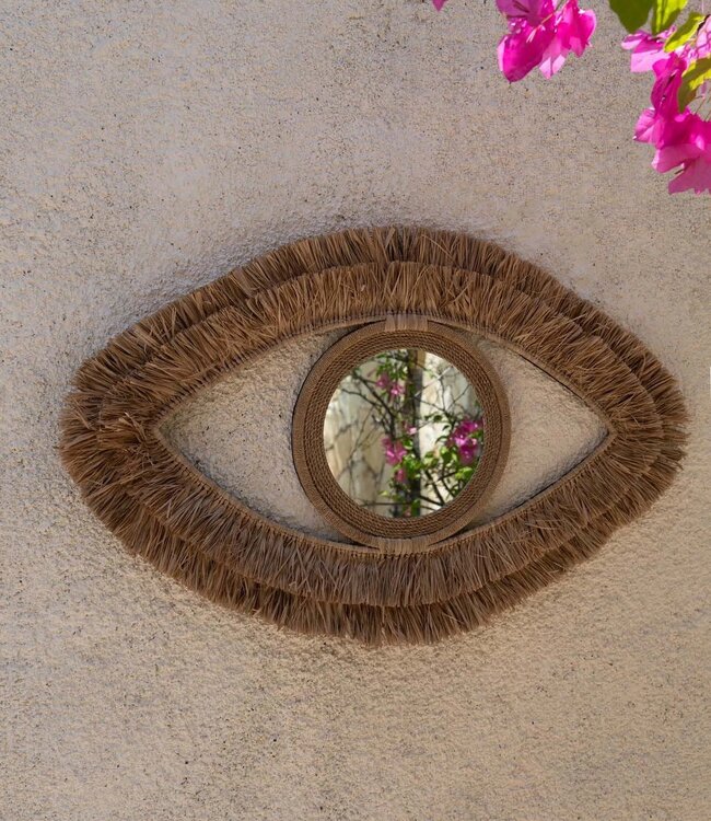 Bazar Bizar De Raffia Eye Mirror - Natuurlijk - M