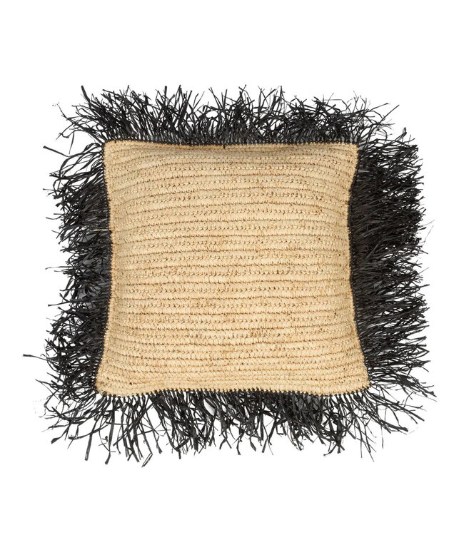 Bazar Bizar De Raffia Kussenhoes Vierkant - Natuurlijk Zwart - 40x40
