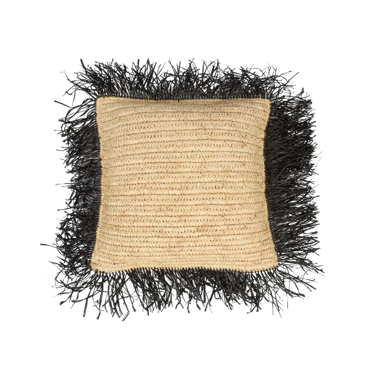 Bazar Bizar De Raffia Kussenhoes Vierkant - Natuurlijk Zwart - 40x40