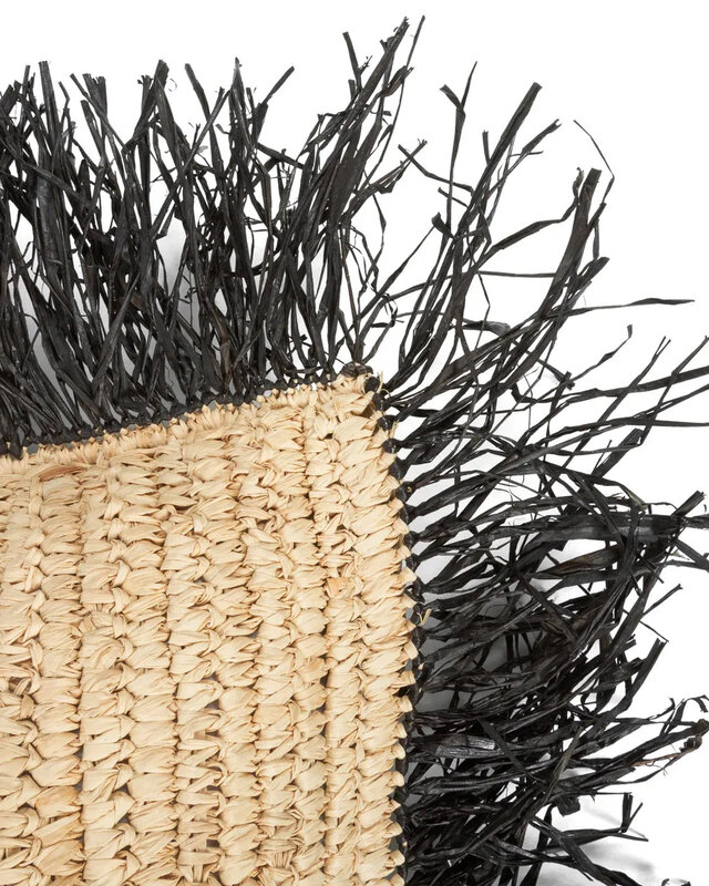 Bazar Bizar De Raffia Kussenhoes Vierkant - Natuurlijk Zwart - 40x40