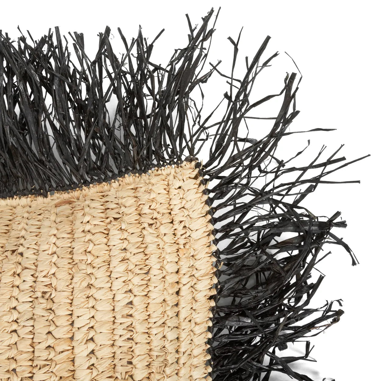 Bazar Bizar De Raffia Kussenhoes Vierkant - Natuurlijk Zwart - 40x40