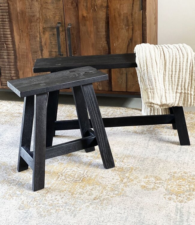 Raw Materials Amsterdam Zwart 'Bushalte' bankje Large 85 x 50 x 20 Cm