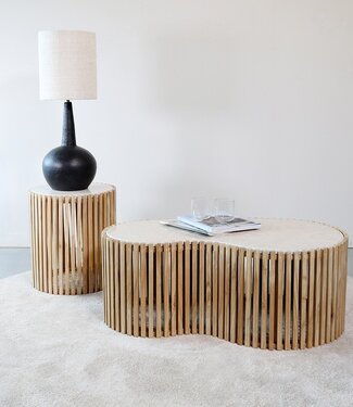Raw Materials Amsterdam Infinity Bijzettafel Rond Hout Marmer 45 x 40 Cm