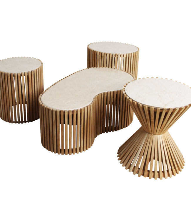 Raw Materials Amsterdam Infinity Bijzettafel Rond Hout Marmer 45 x 40 Cm