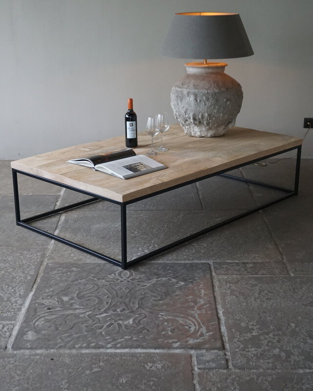 Rene Houtman Salontafel Eikenhout | Ijzeren Onderstel | Kies Maat