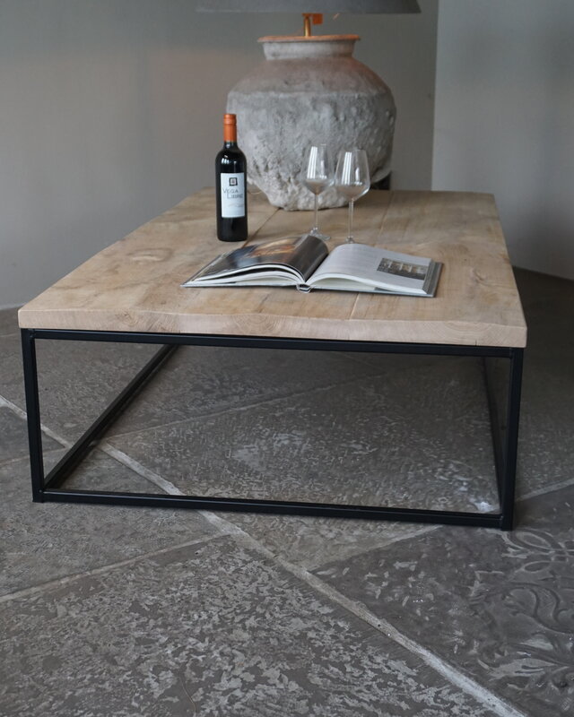Rene Houtman Salontafel Eikenhout | Ijzeren Onderstel | Kies Maat