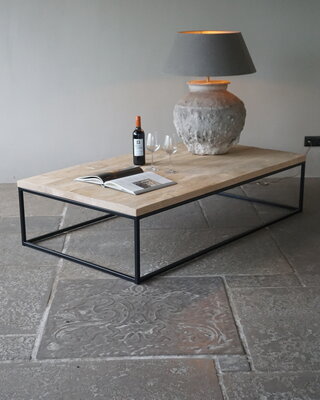 Rene Houtman Salontafel Eikenhout | Ijzeren Onderstel | Kies Maat